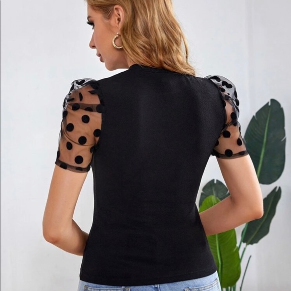 NWT - HOT! Black short sleeve sexy top with Puff Sleeve - Picture 2 of 4